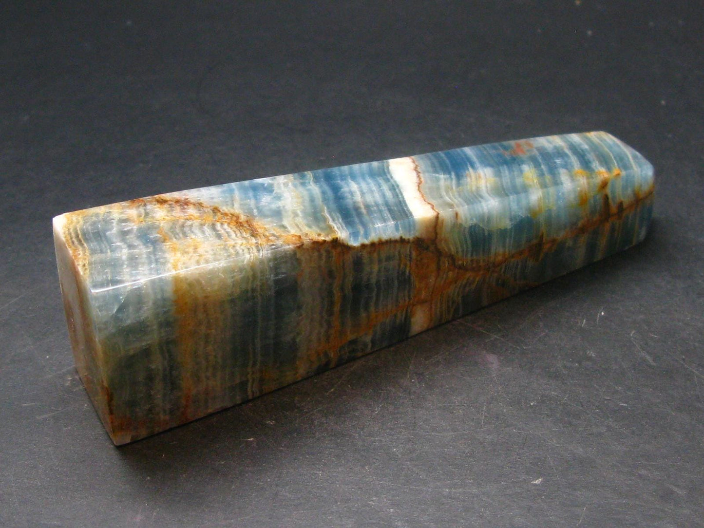 Nice Lemurian Aquatine Blue Calcite Obelisk Pyramid From Argentina - 4.5" - 181.57 Grams