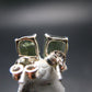 Natural Moldavite Tektite Raw Stud Earrings In Sterling Silver From Czech Republic - 1.64 Grams