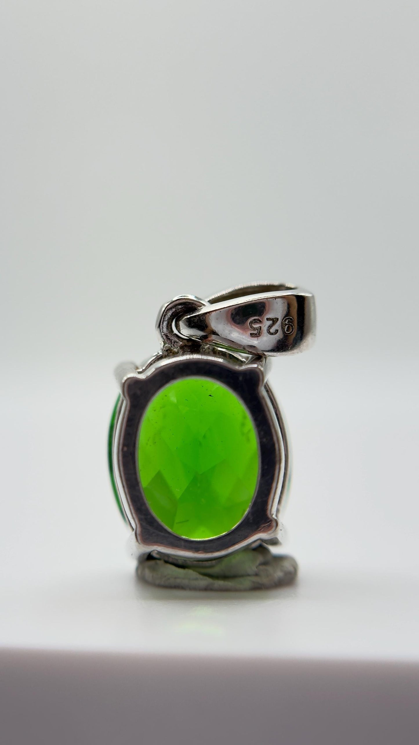Green Helenite Oval Pendant – Sterling Silver Faceted Gemstone Necklace Pendant