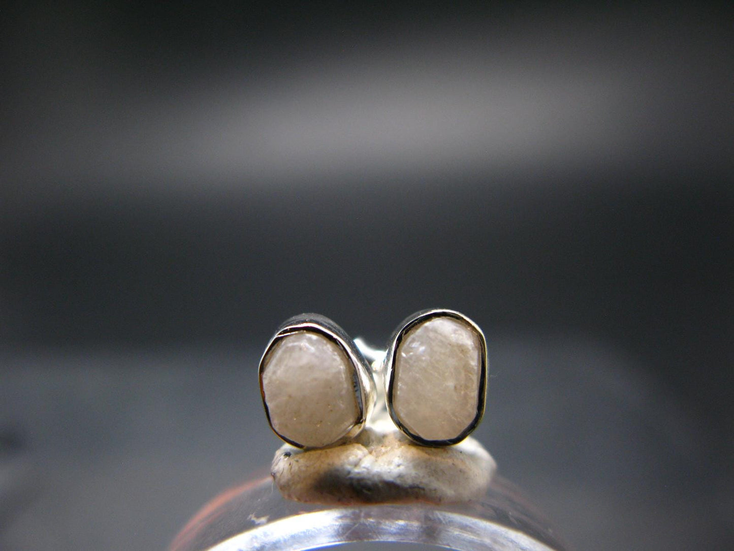 Very Rare White Cryolite 925 Silver Stud Earrings from Greenland - 0.6" - 1.42 Grams