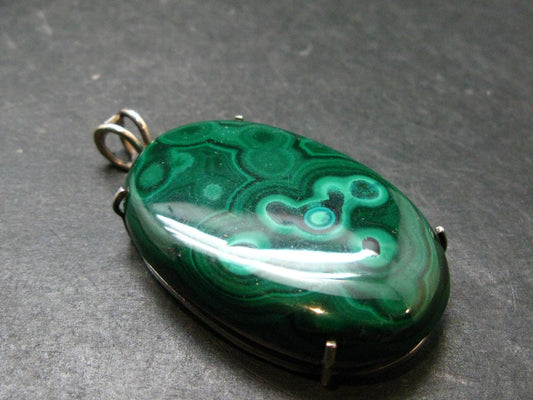 Queen of Green!! Genuine Vivid Vibrant Green Malachite Sterling Silver Pendant - 2.3" - 30.0 Grams