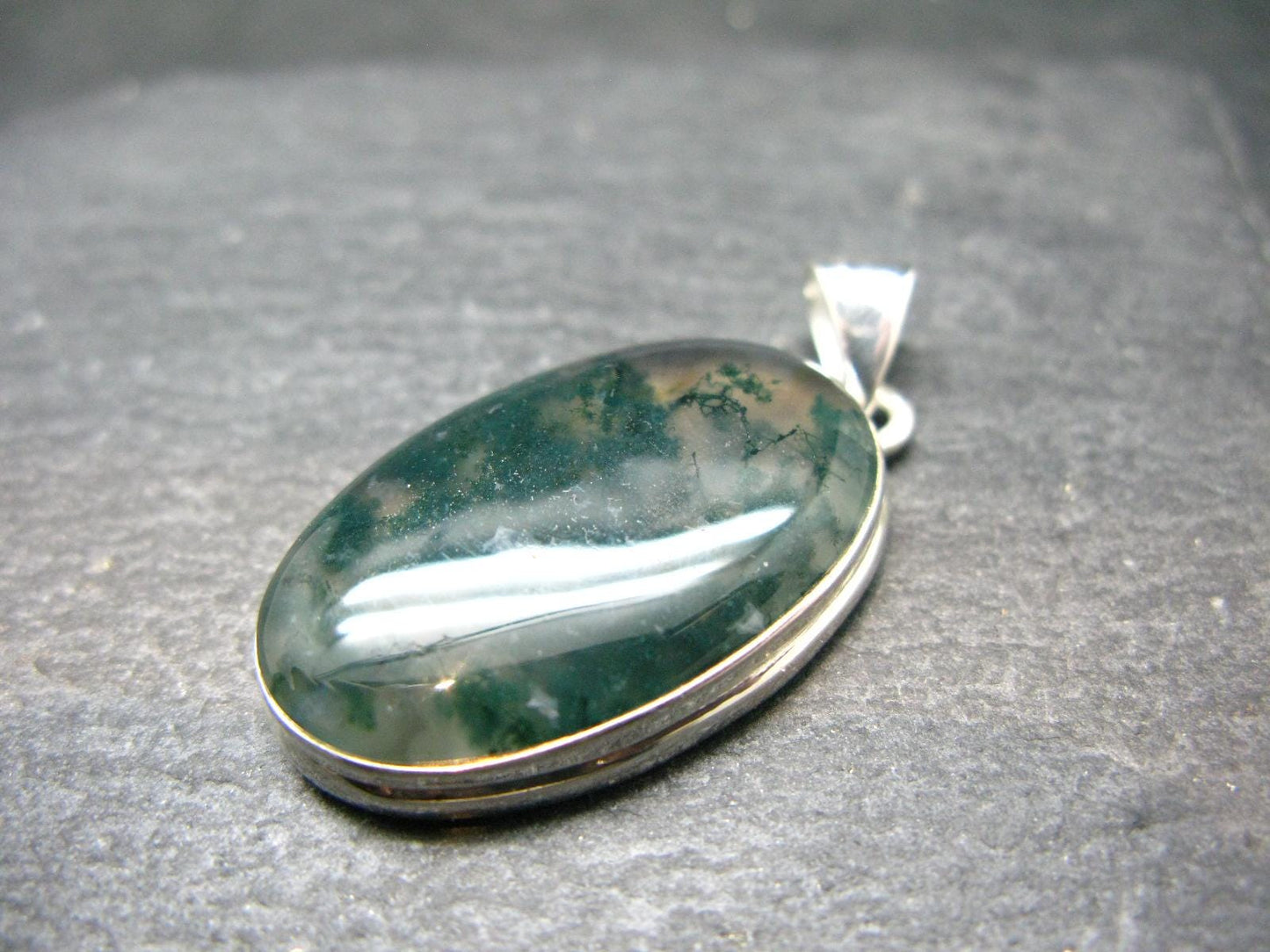 Moss Agate Silver Pendant From Russia - 8.13 Grams - 1.6"