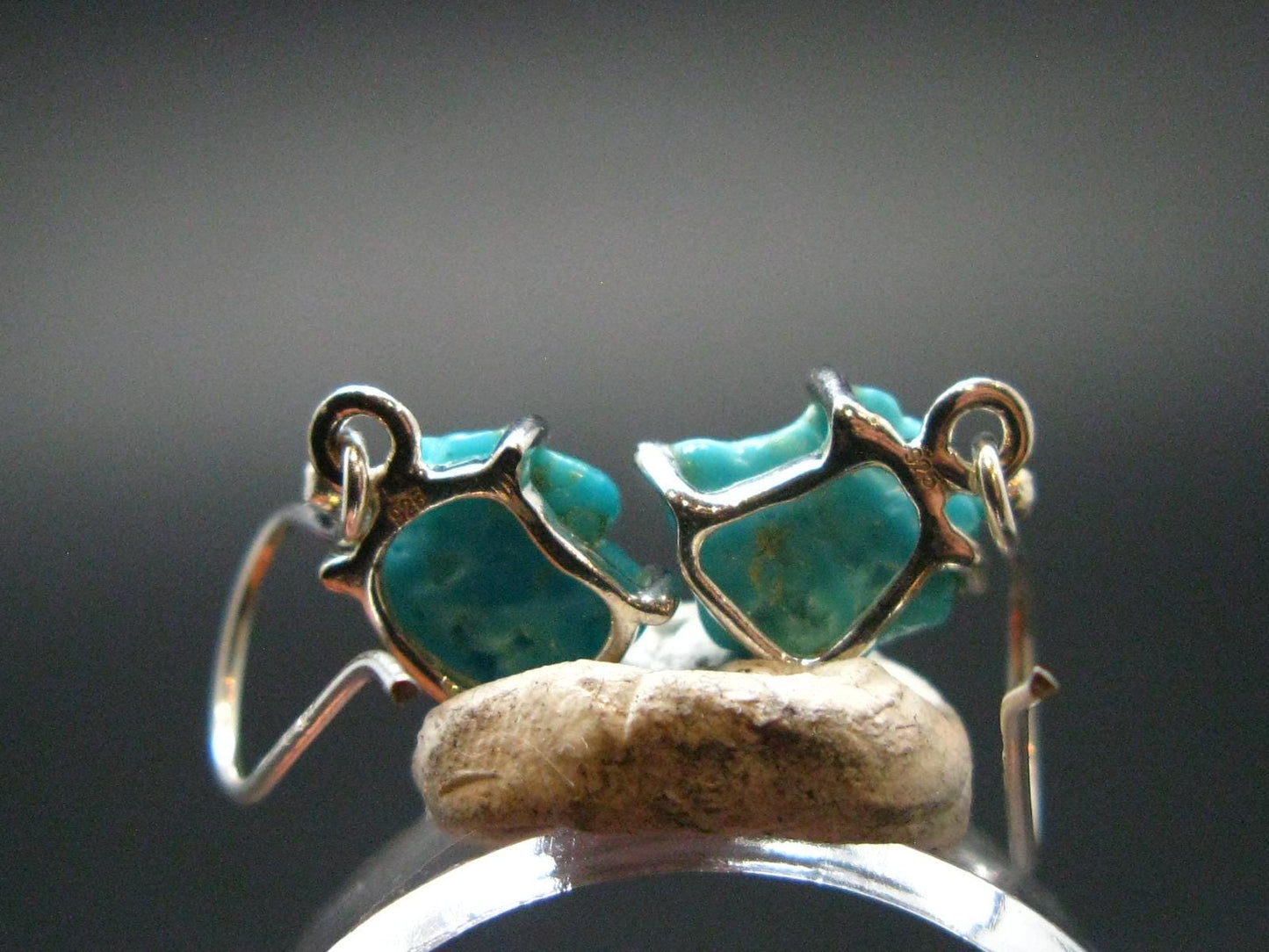 Nice Raw Natural Turquoise Sterling Silver Earrings from Mexico - 1.96 Grams