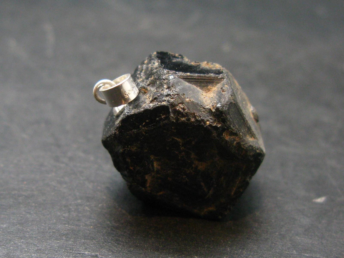 Sharp Black Melanite Andradite Garnet Silver Pendant From Mali - 1.0" - 11.09 Grams
