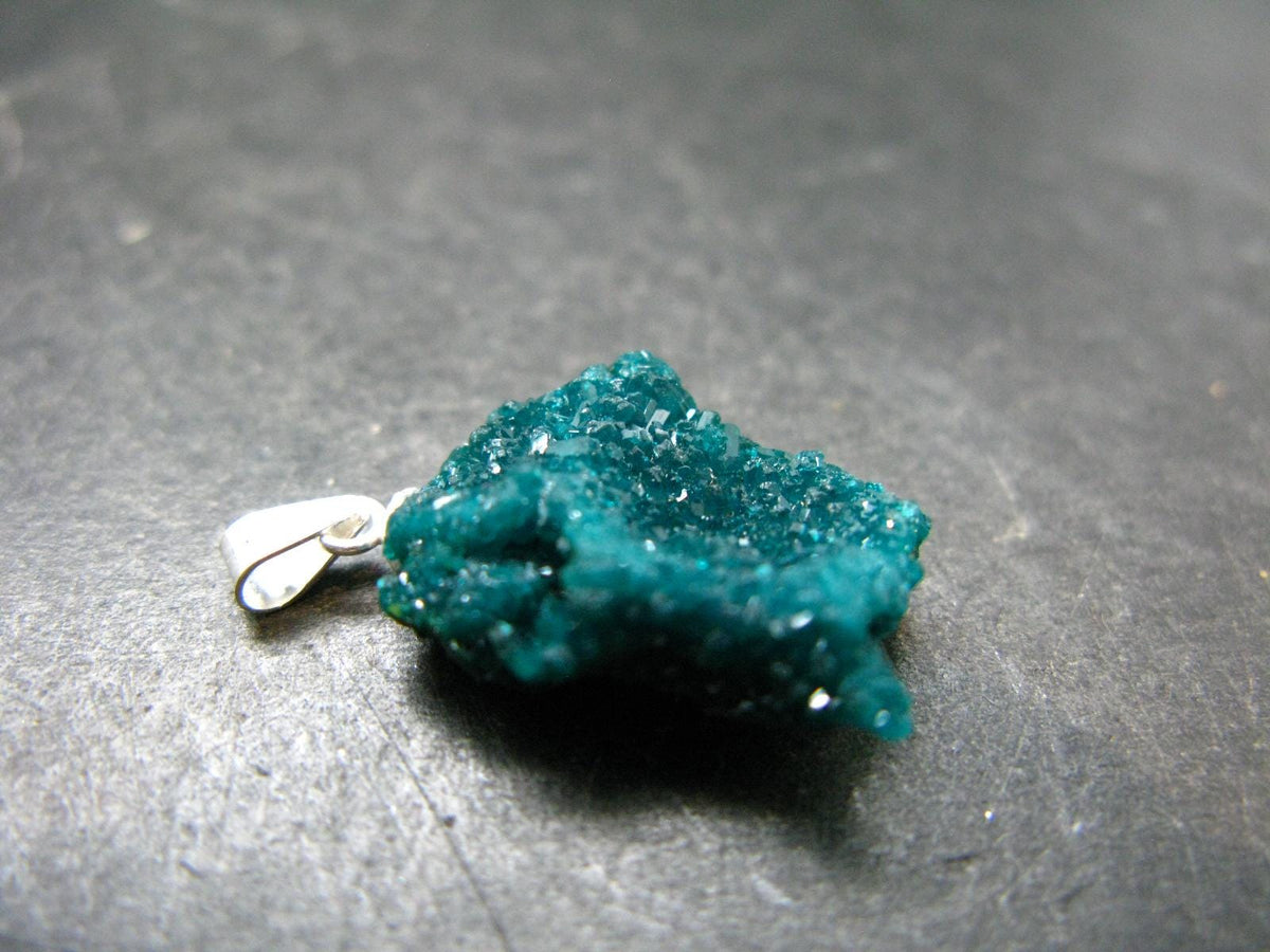 Dioptase Crystal Silver Pendant from Congo - 2.51 Grams - 1.1"