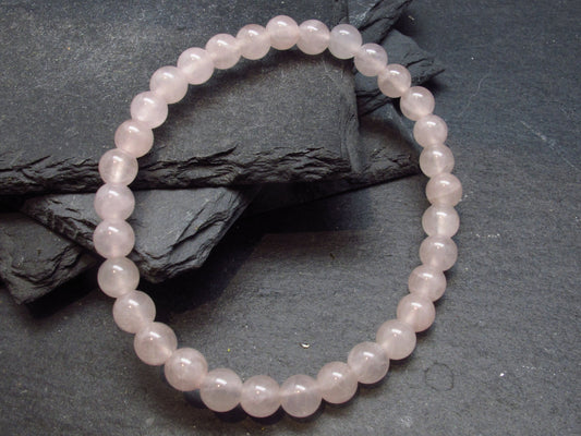 Rose Quartz Genuine Bracelet ~ 7 Inches ~ 6mm Round Beads