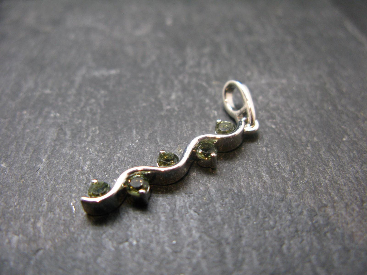 Moldavite Tektite Silver Pendant from Czech Republic - 1.2" - 1.79 Grams