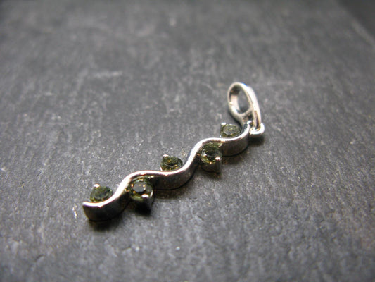 Moldavite Tektite Silver Pendant from Czech Republic - 1.2" - 1.79 Grams