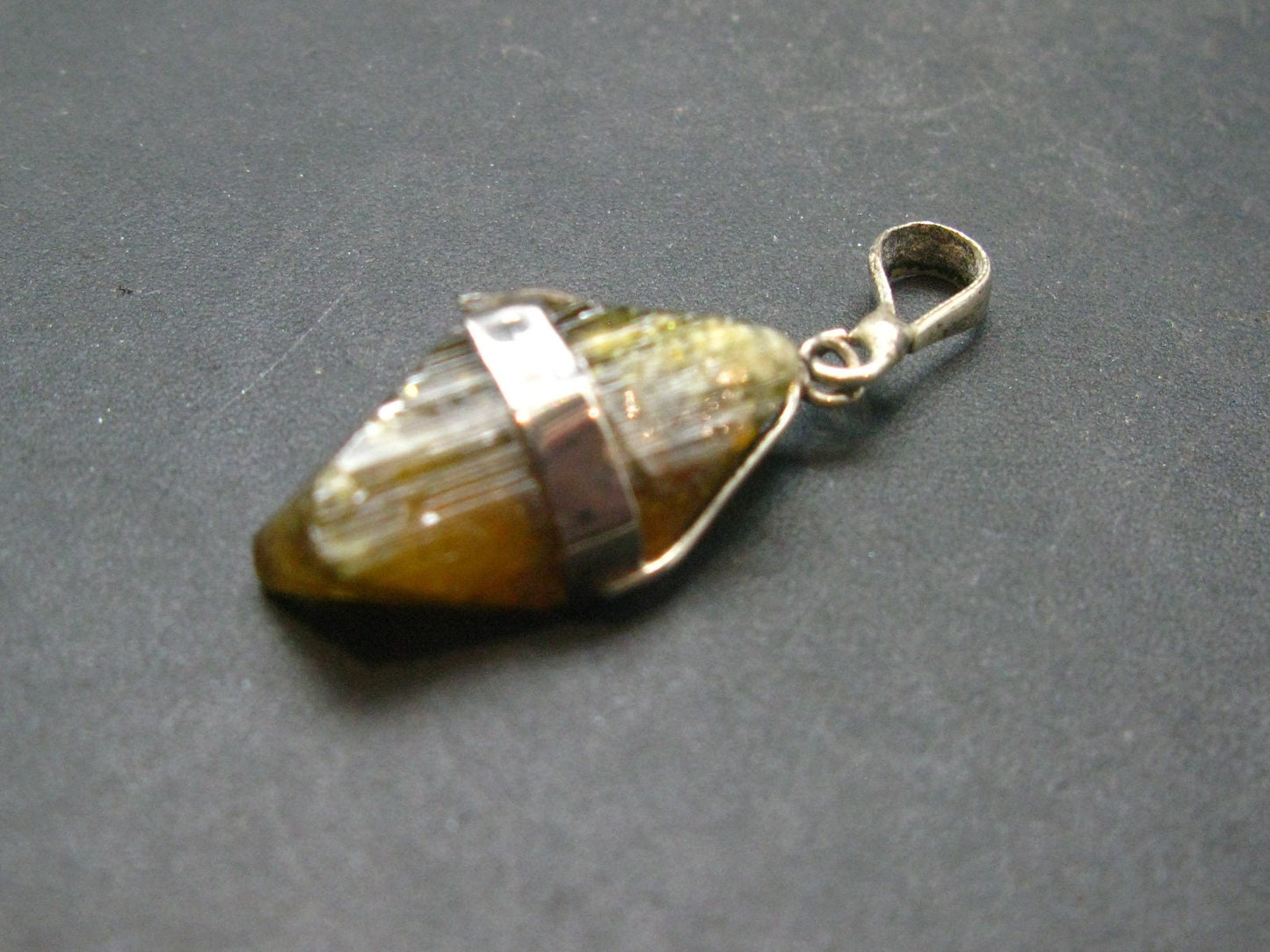 Nice Rare Terminated Epidote Crystal Silver Pendant From Peru - 1.4" - 3.52 Grams
