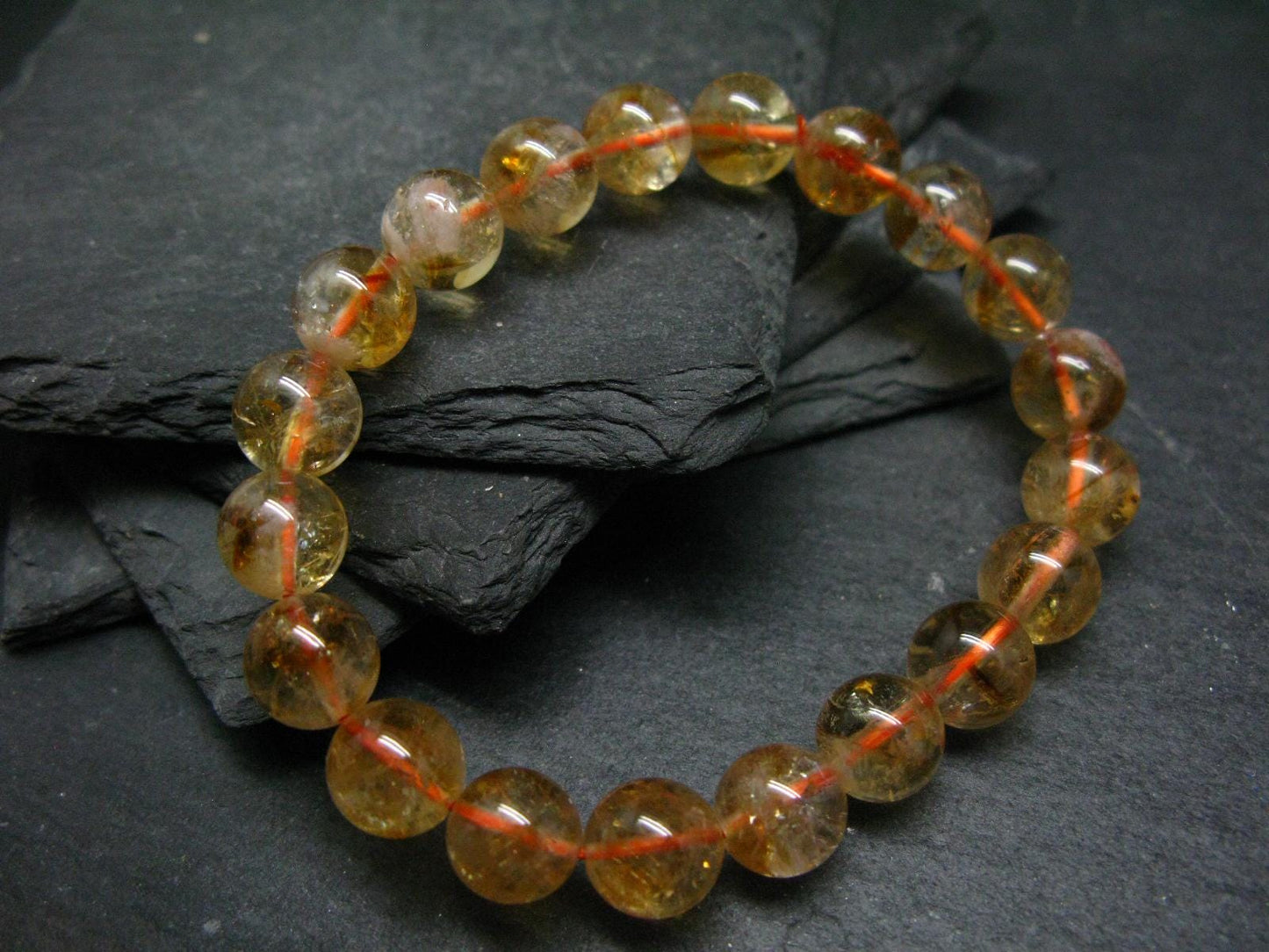 Citrine Genuine Bracelet ~ 7 Inches ~ 10mm Round Beads