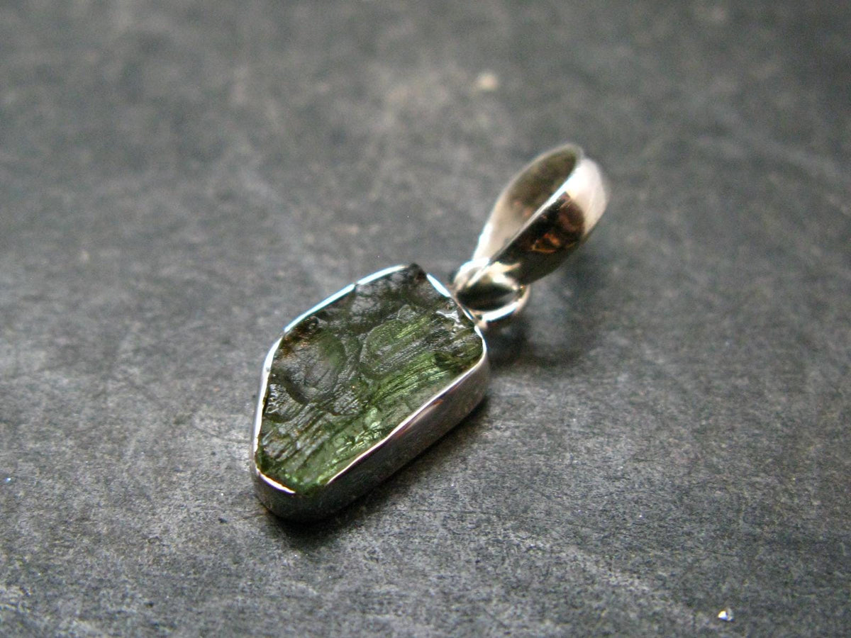 Moldavite Tektite Silver Pendant from Czech Republic - 0.9" - 1.19 Grams