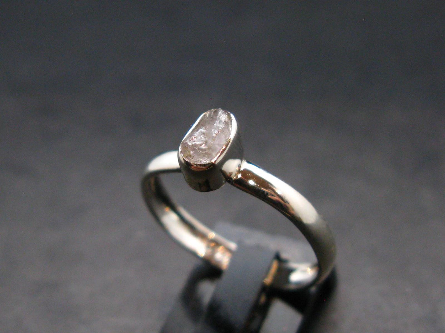 Gray Herderite Silver Ring from Africa - Size 8 - 1.64 Grams