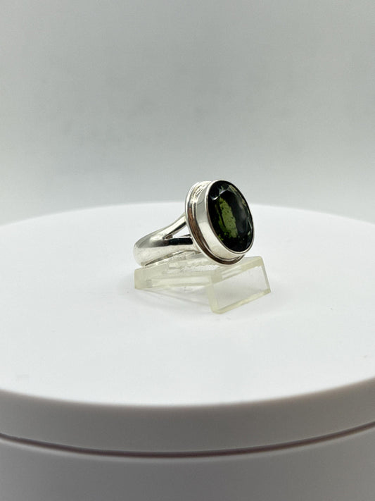 Natural Moldavite Ring | Genuine Green Tektite from Czech Republic | Transformation Crystal Jewelry - Size 10