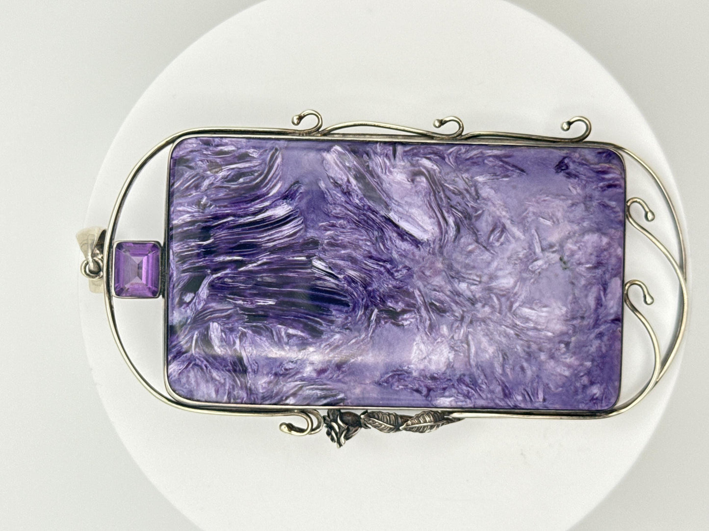 Charoite & Amethyst Sterling Silver Pendant - 78.52 Grams