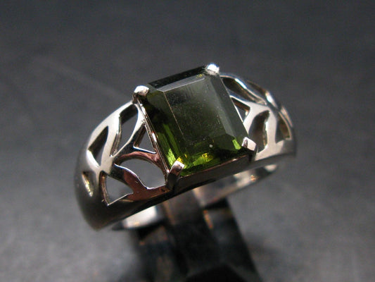 Moldavite Tektite Silver Ring from Czech Republic - Size 11.75 - 7.09 Grams