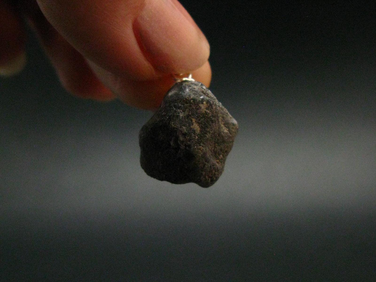 Apache Tear Obsidian Crystal Silver Pendant From Mexico - 0.8" - 2.17 Grams