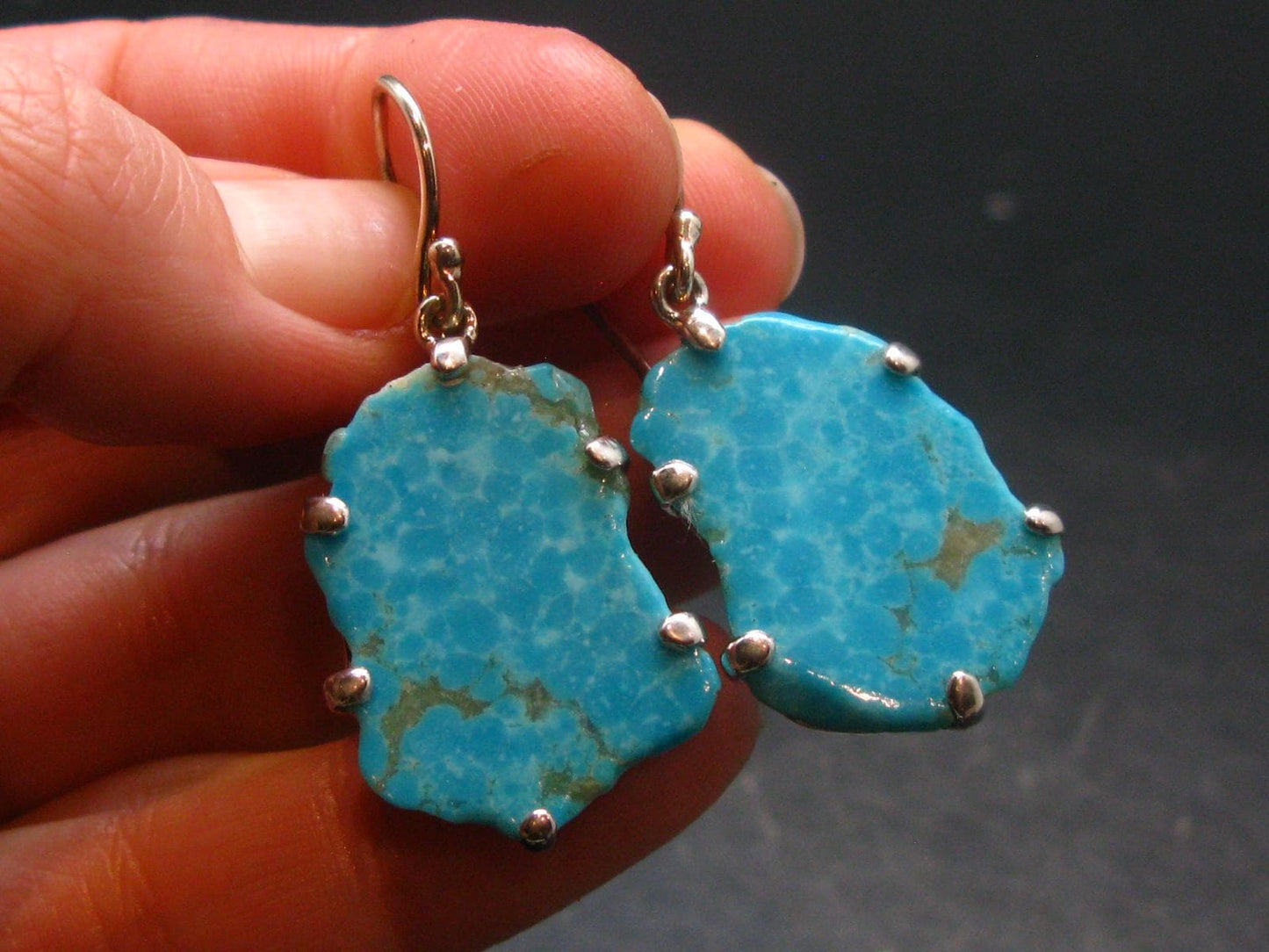 Nice Raw Natural Turquoise Sterling Silver Earrings from Mexico - 7.25 Grams