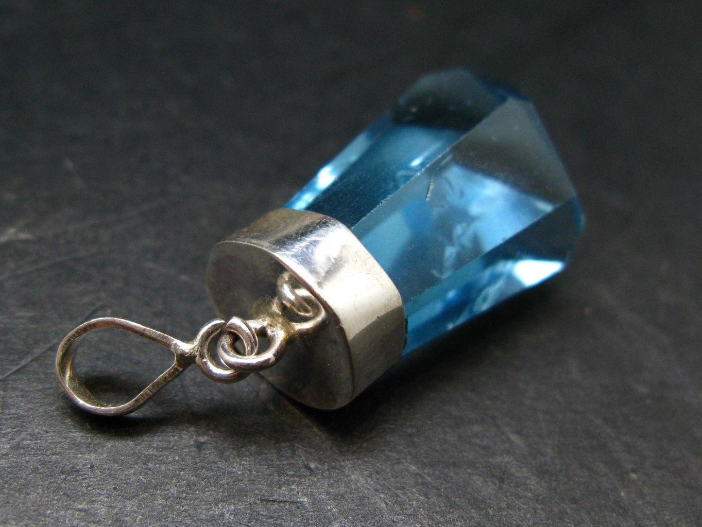 Blue Topaz Sterling Silver Pendant From Brazil - 1.6" - 13.07 Grams