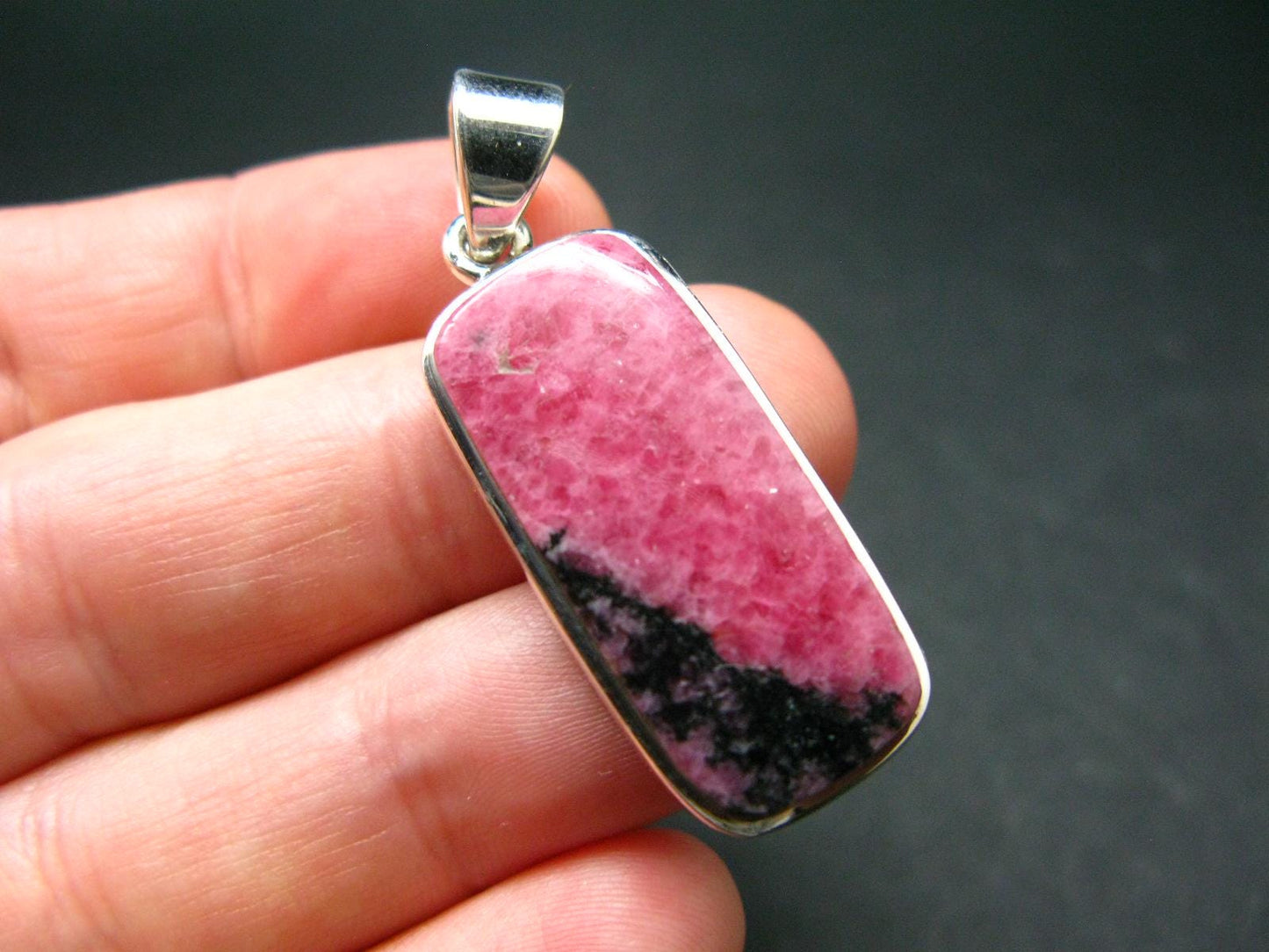 Vivid Juice Carmine Red Gem Rhodonite Silver Pendant From Brazil - 1.6" - 8.55 Grams