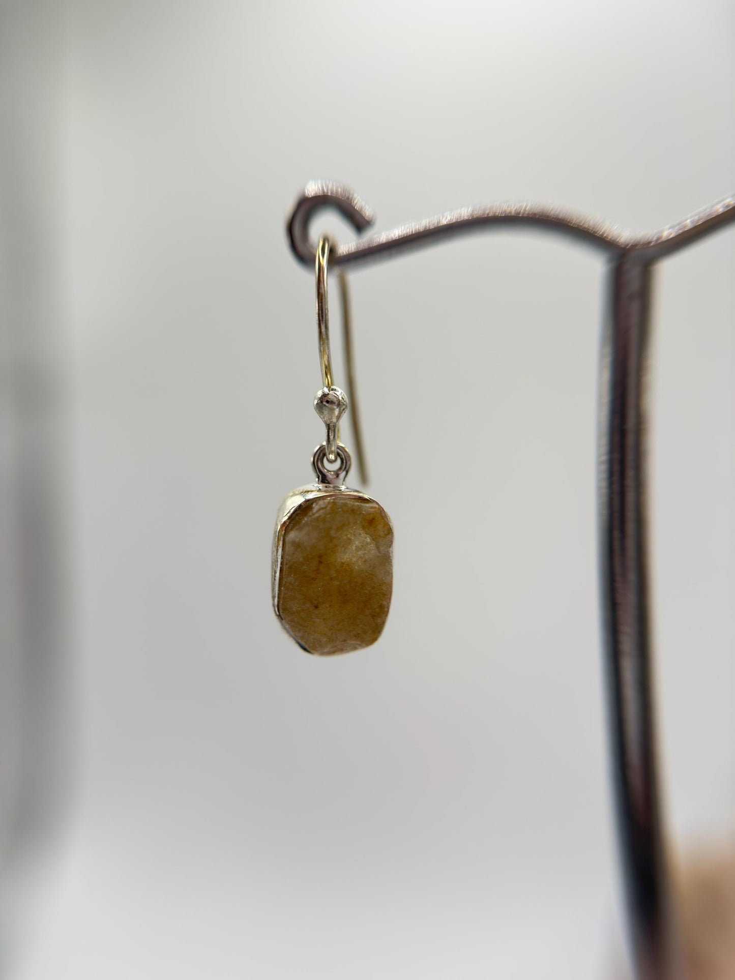 Raw Herderite Crystal Drop Earrings in Sterling Silver – Natural Golden Herderite Jewelry - 3.02g