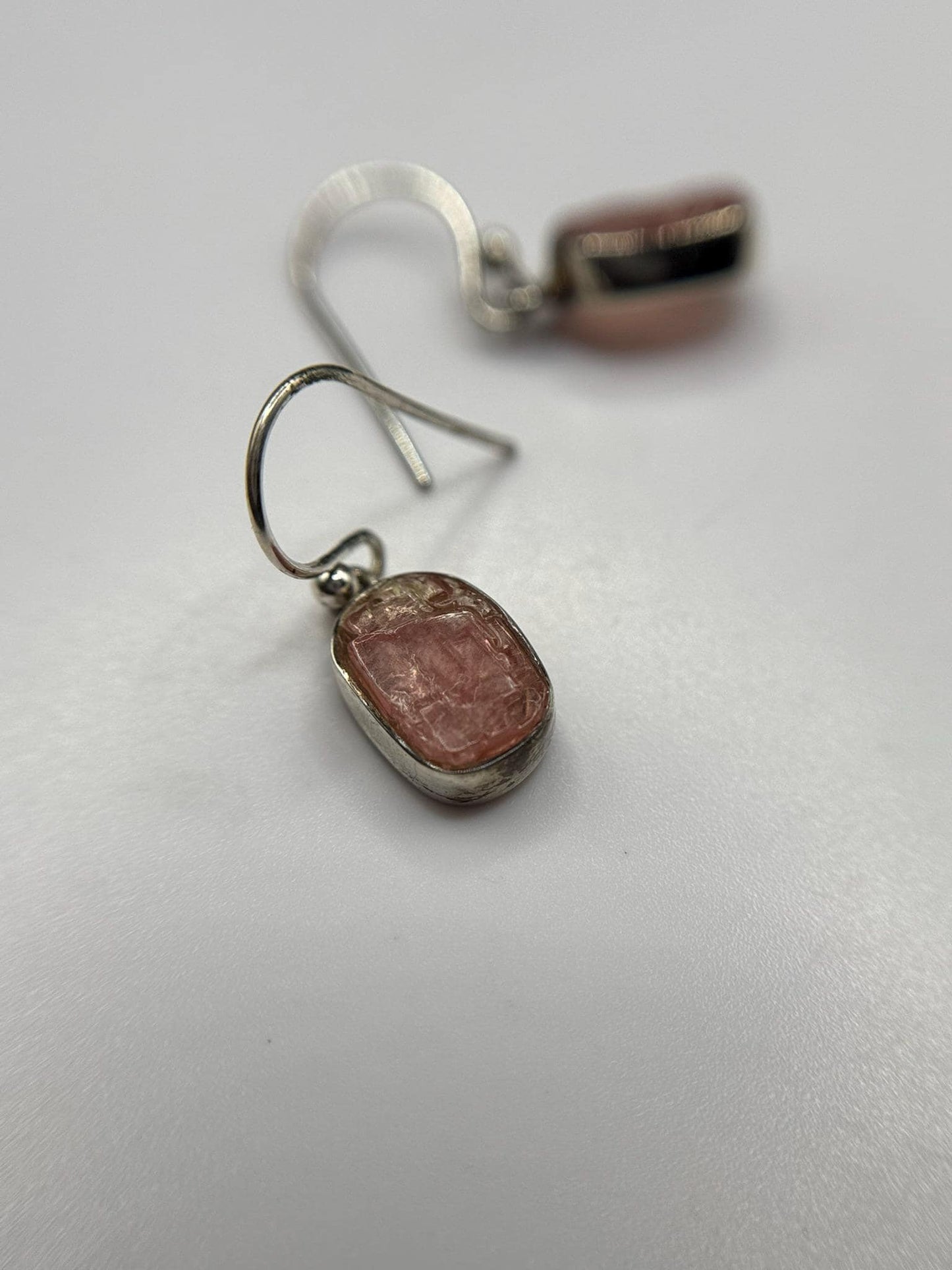 Natural Rhodochrosite Sterling Silver Dangle Earrings | Pink Crystal Earrings