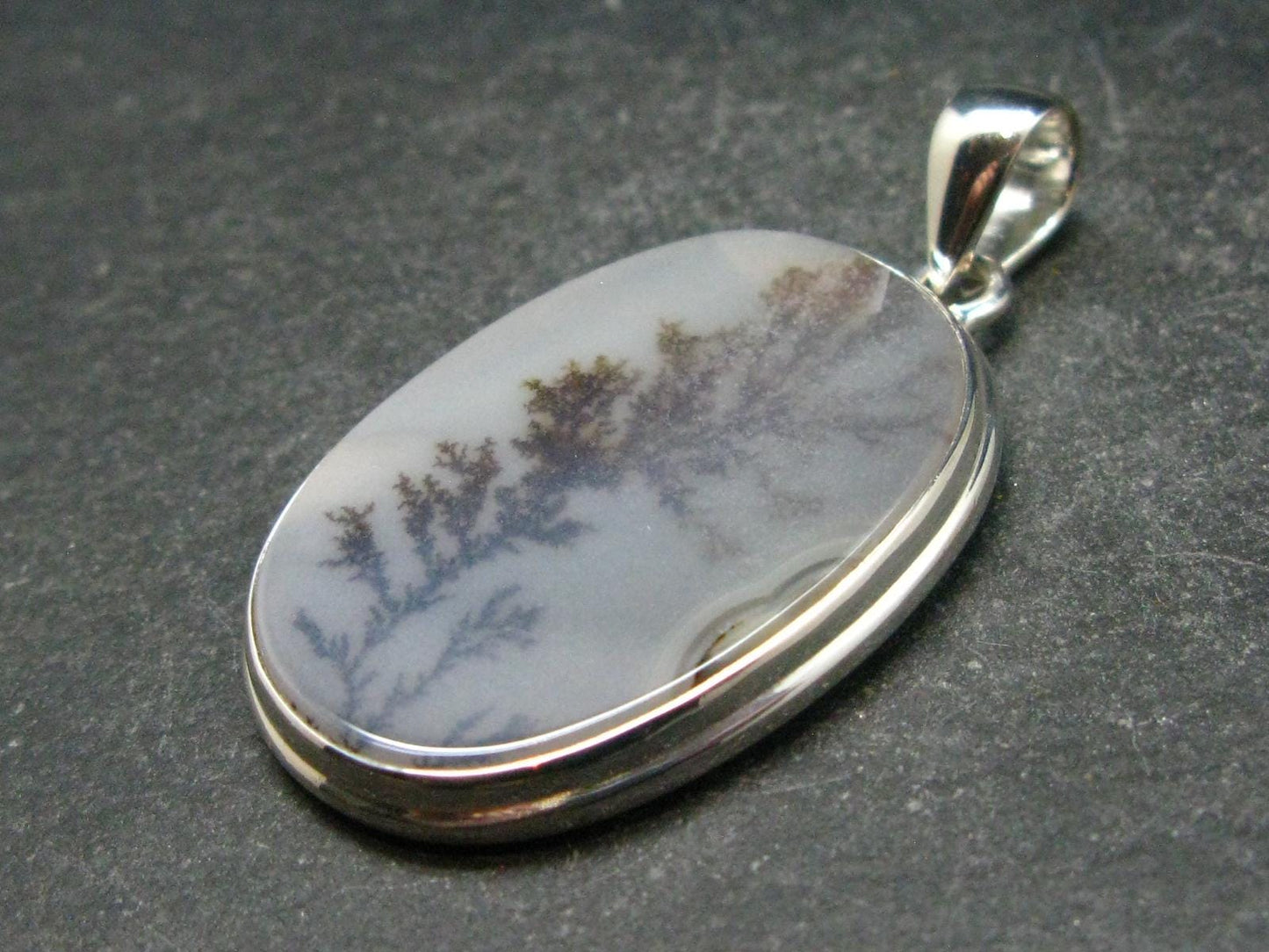 Moss Agate Silver Pendant From Russia - 8.82 Grams - 1.8"