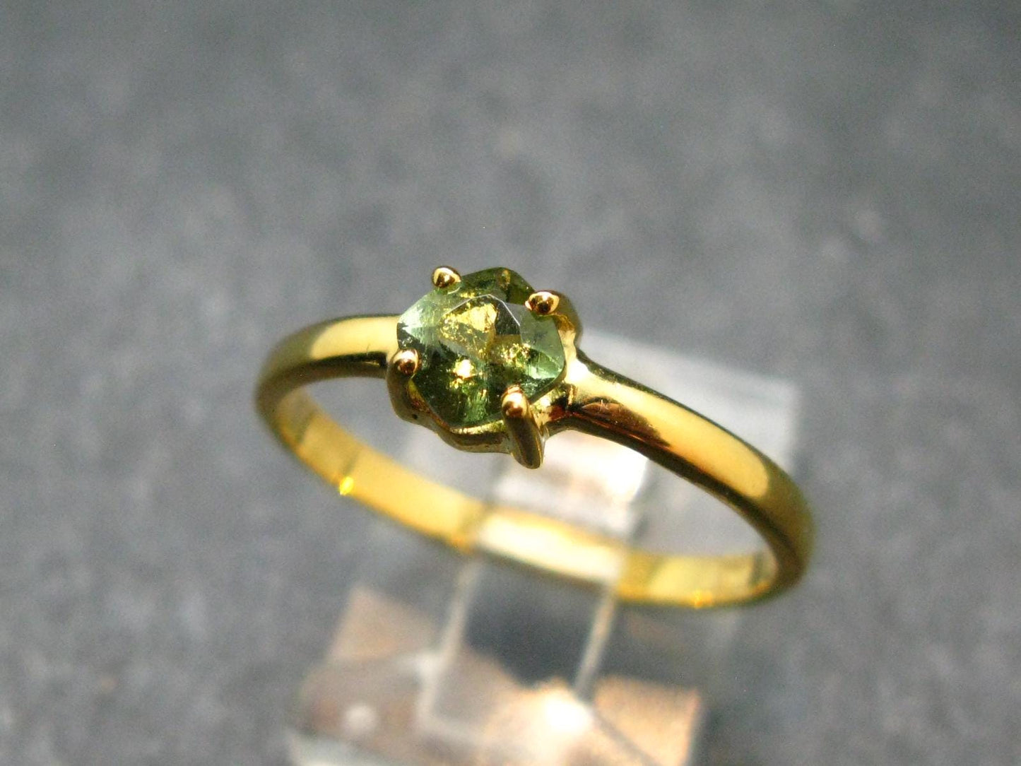 Moldavite Gold Plated Silver Facetted Ring - Size 8.25 - 1.81 Grams