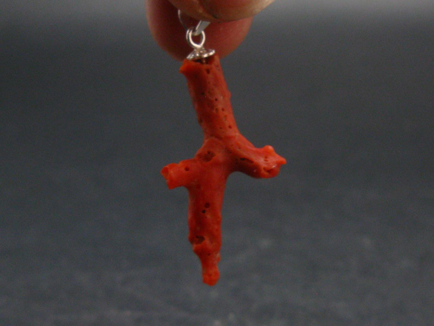 Rare Natural Red Coral Silver Pendant From Italy - 1.4" - 1.22 Grams