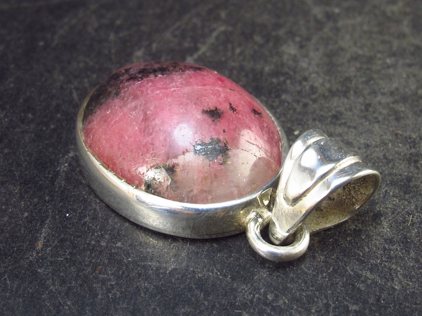 Rare Rhodonite Cabochon Silver Pendant From Brazil - 1.2" - 5.2 Grams