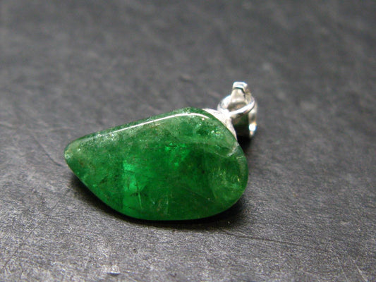 Tsavorite Gem Green Garnet Sterling Silver Pendant From Tanzania - 0.7" - 1.49 Grams