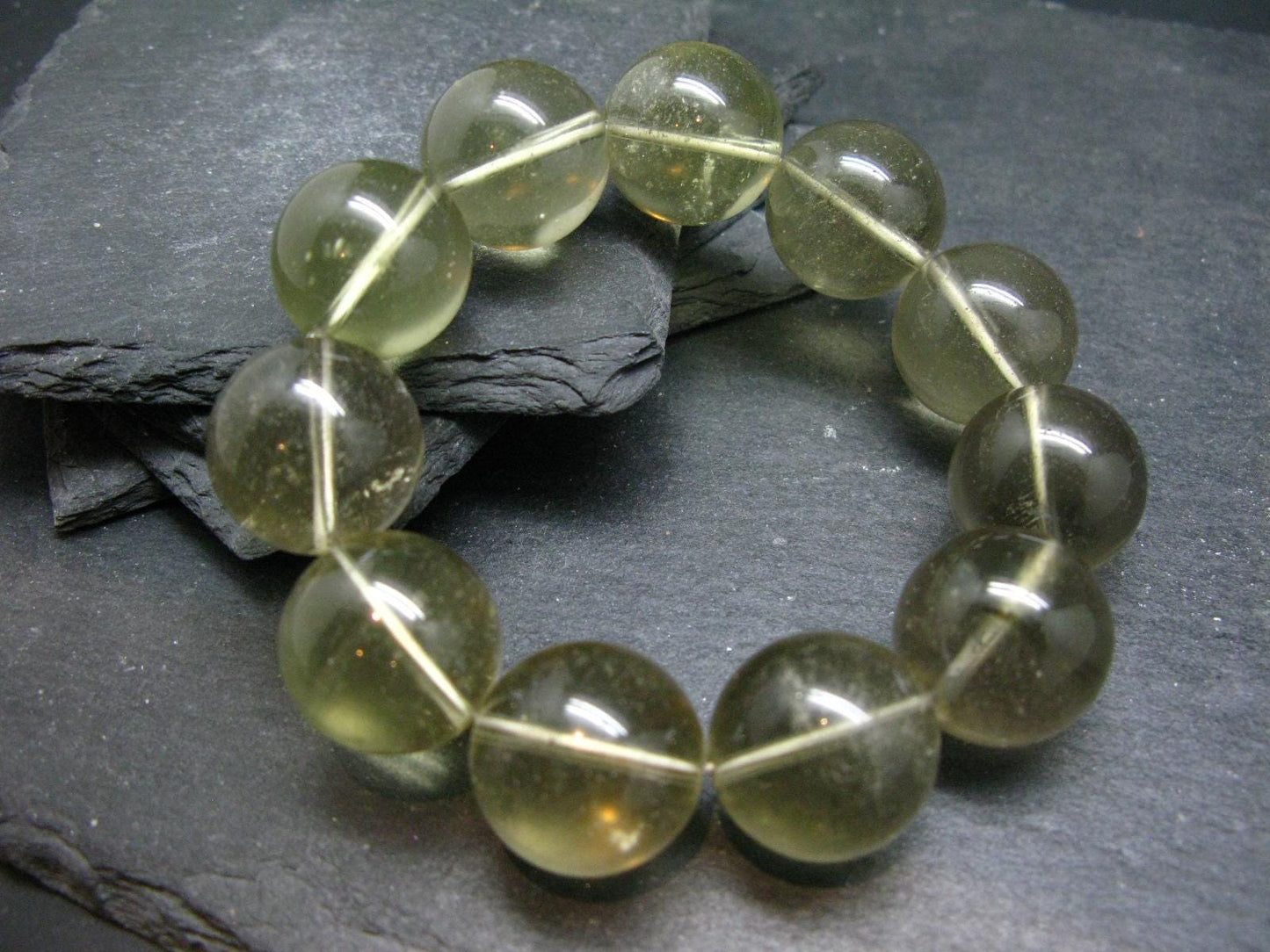 Libyan Tektite Glass Genuine Bracelet ~ 7 Inches ~ 20mm Round Beads