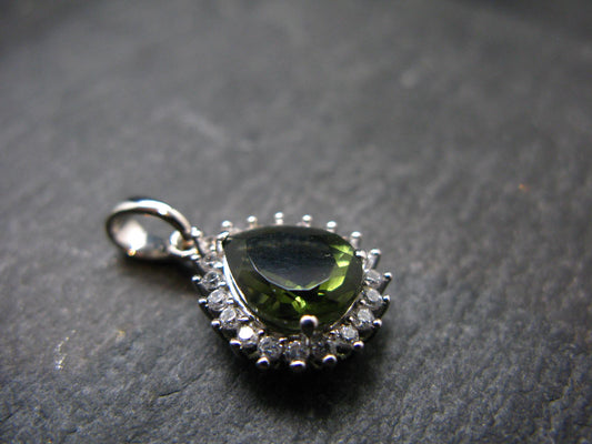 Moldavite Tektite Silver Pendant from Czech Republic - 0.9" - 2.27 Grams