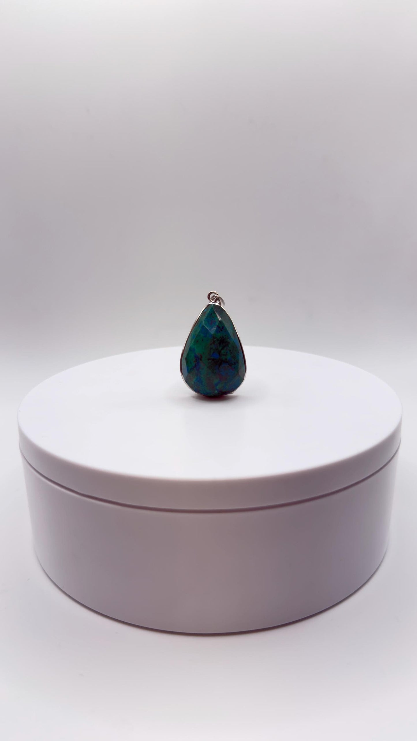 Chrysocolla Pendant Faceted Blue Green Gemstone Silver Necklace Statement Jewelry Natural Stone Gift