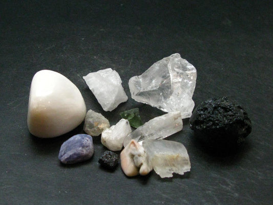 Synergy 12 Set Phenakite Moldavite Natrolite Petalite Danburite Tektite Scolecite Herderite Tanzanite Brookite 74.04 Gr