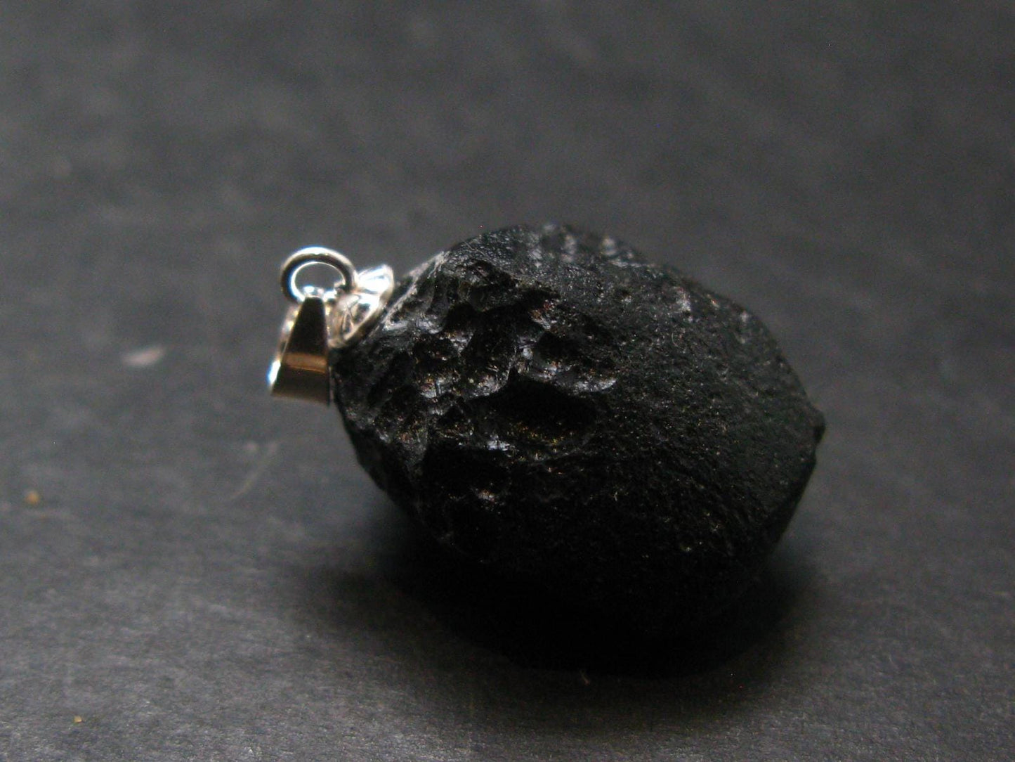 Tibetan Black Tektite Silver Pendant From Tibet - 0.9" - 5.03 Grams