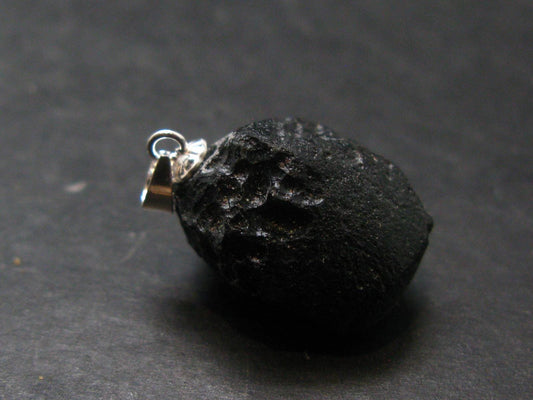 Tibetan Black Tektite Silver Pendant From Tibet - 0.9" - 5.03 Grams