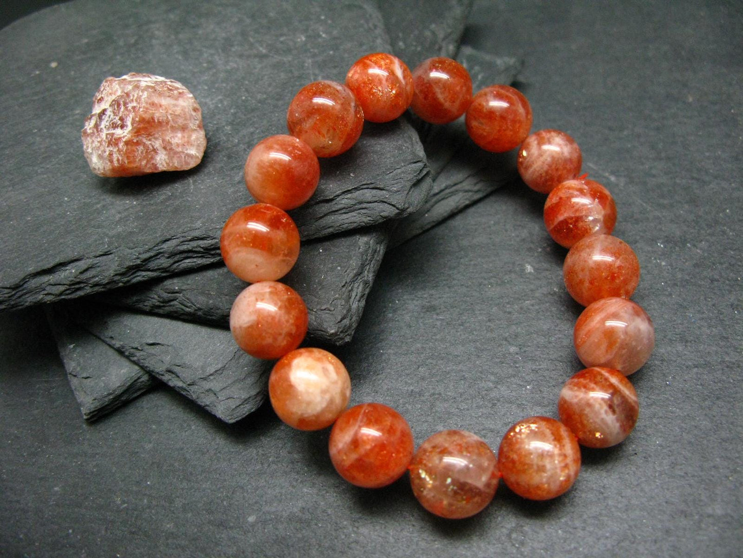 Sunstone Genuine Bracelet ~ 7 Inches ~ 13mm Round Beads