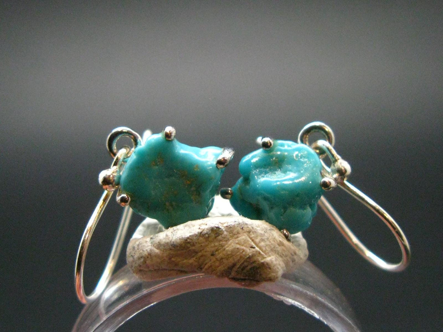 Nice Raw Natural Turquoise Sterling Silver Earrings from Mexico - 1.96 Grams