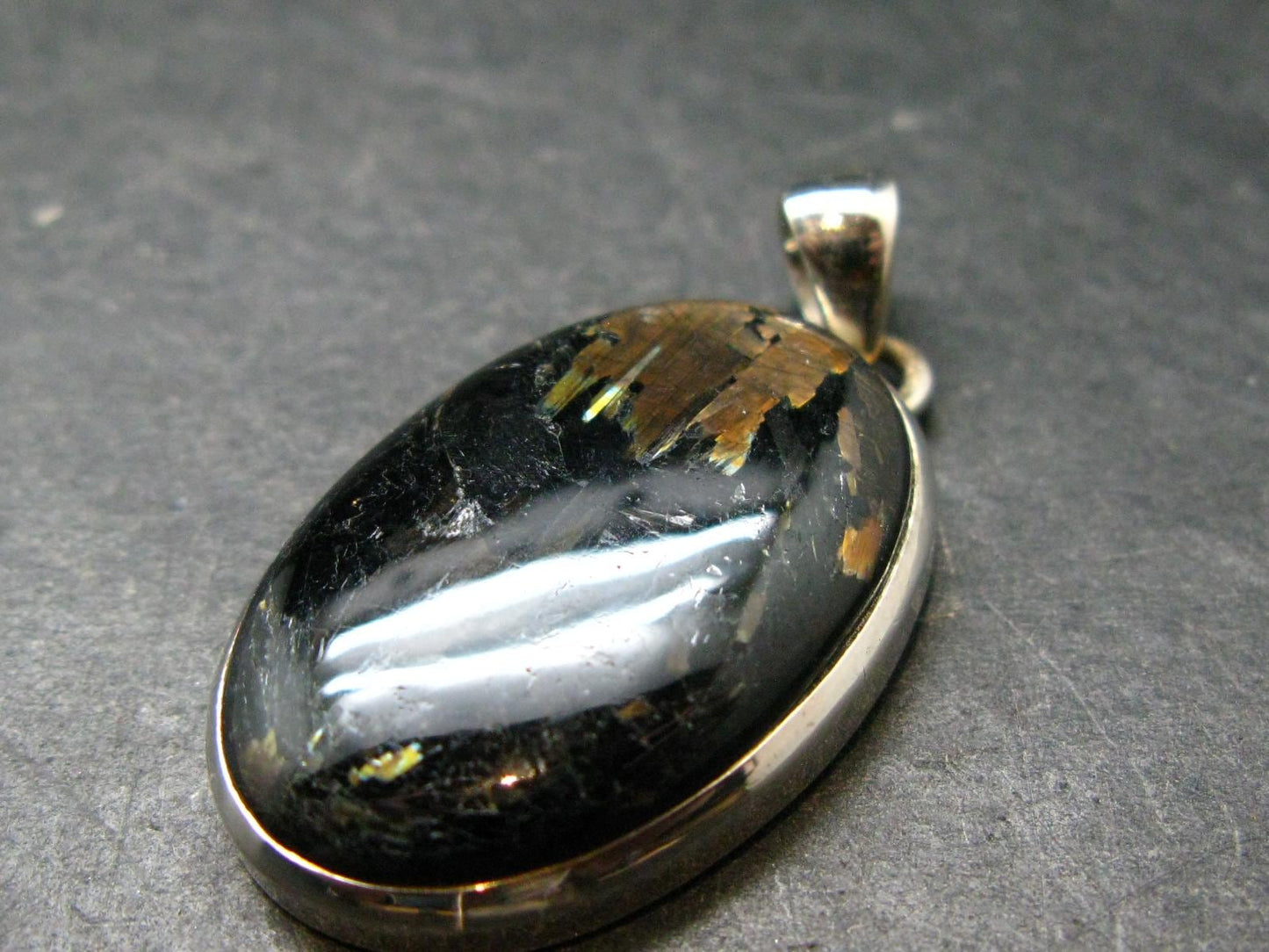 Very Rare Sterling Silver Nuumite Nuummite Pendant From Greenland - 1.6" - 10.84 Grams