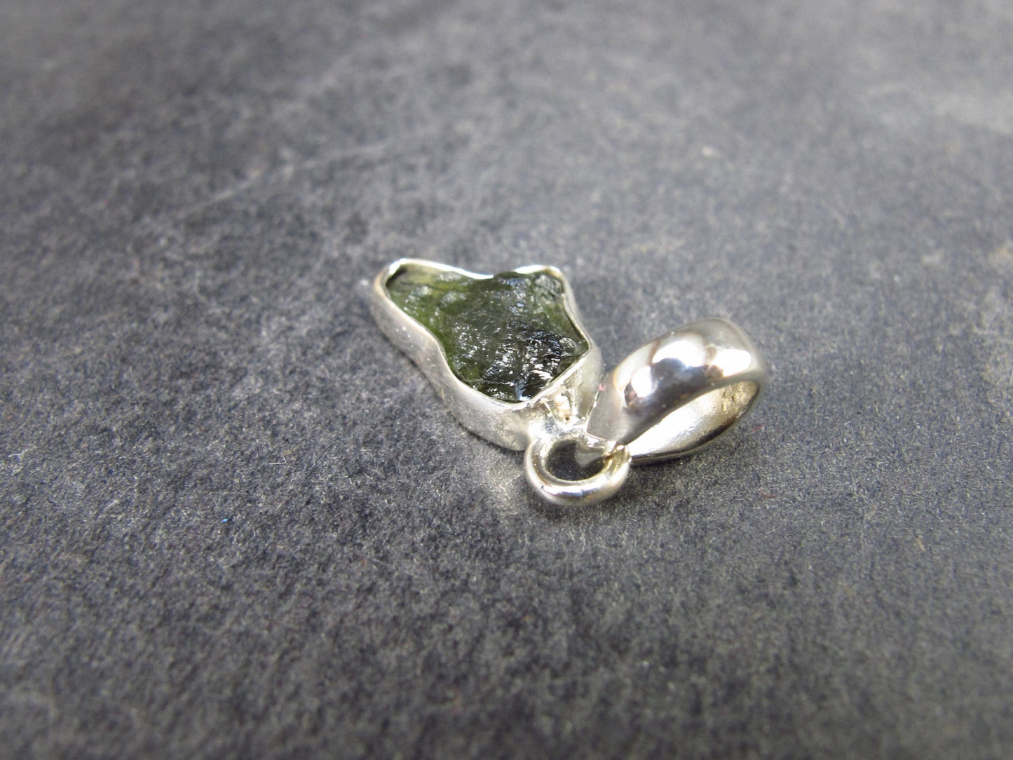 Natural Gem Moldavite Tektite SS Pendant from Czech Republic - 1.24 Grams - 0.8"