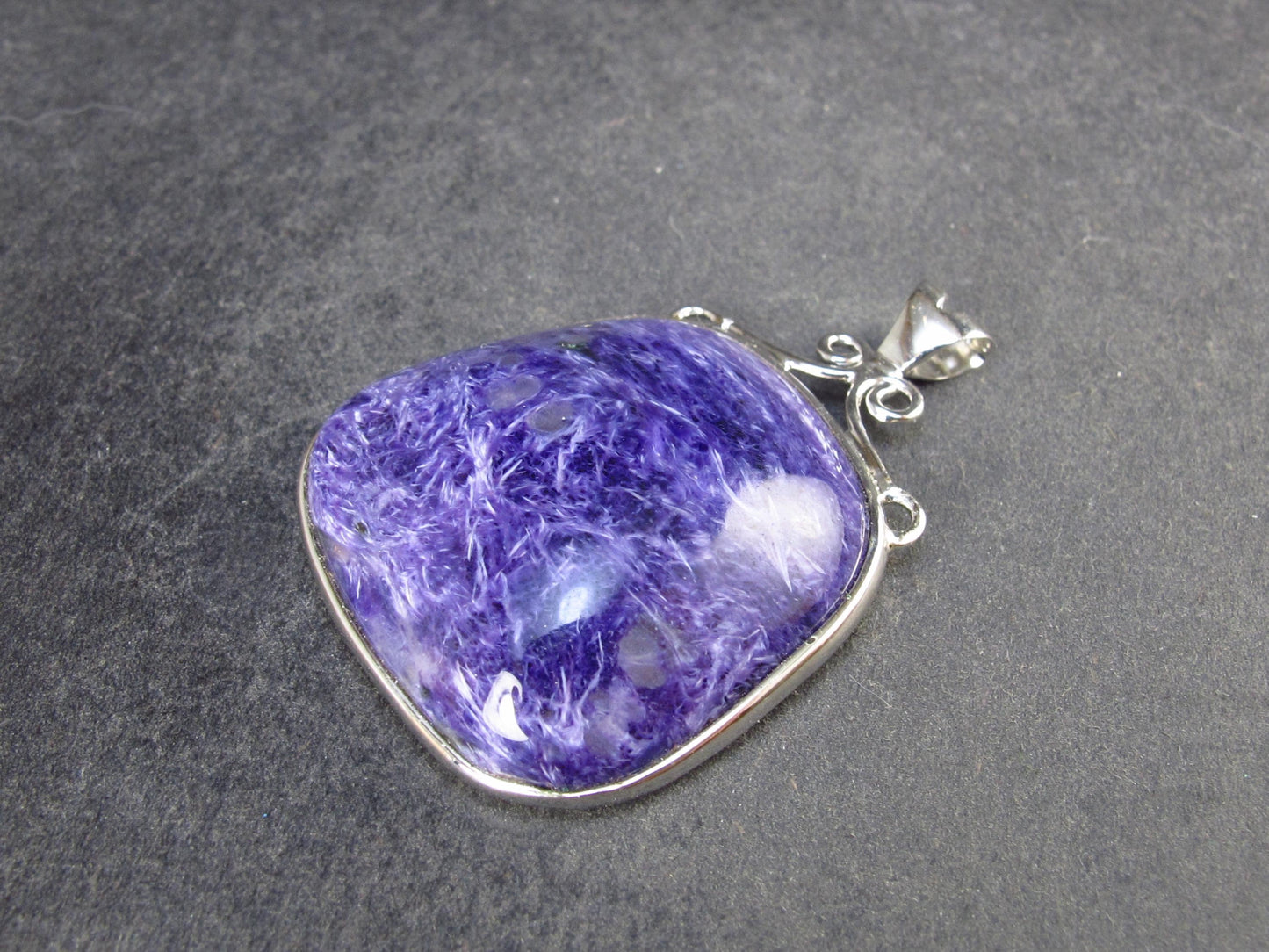 Rare High-Quality Charoite Pendant in SS From Russia - 1.7" - 14.6 Grams