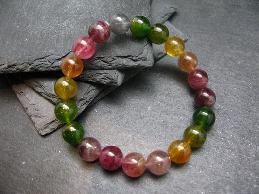 AAA Grade Gem Watermelon Bicolor Tourmaline Genuine Bracelet ~ 7.5 Inches ~ 10mm Round Beads