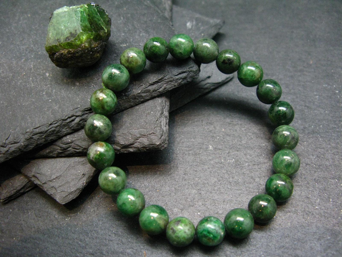 Green Garnet Tsavorite Genuine Bracelet ~ 7 Inches ~ 9mm Round Beads