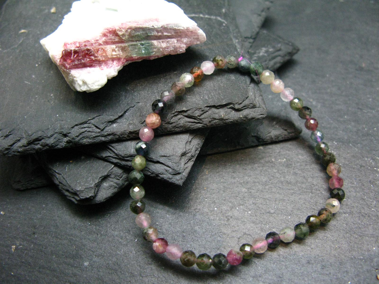 Watermelon Tourmaline Genuine Bracelet ~ 7 Inches ~ 4mm Facetted Stones