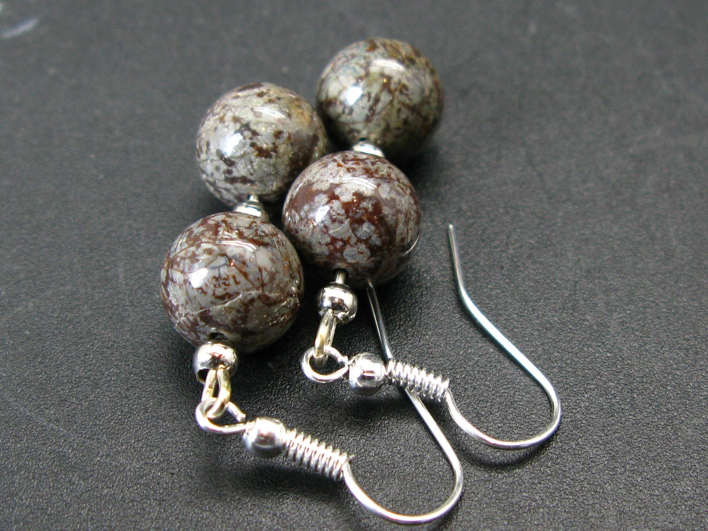 Natural Vortexite Genuine Round Beads Dangle Shepherd Hook Earrings