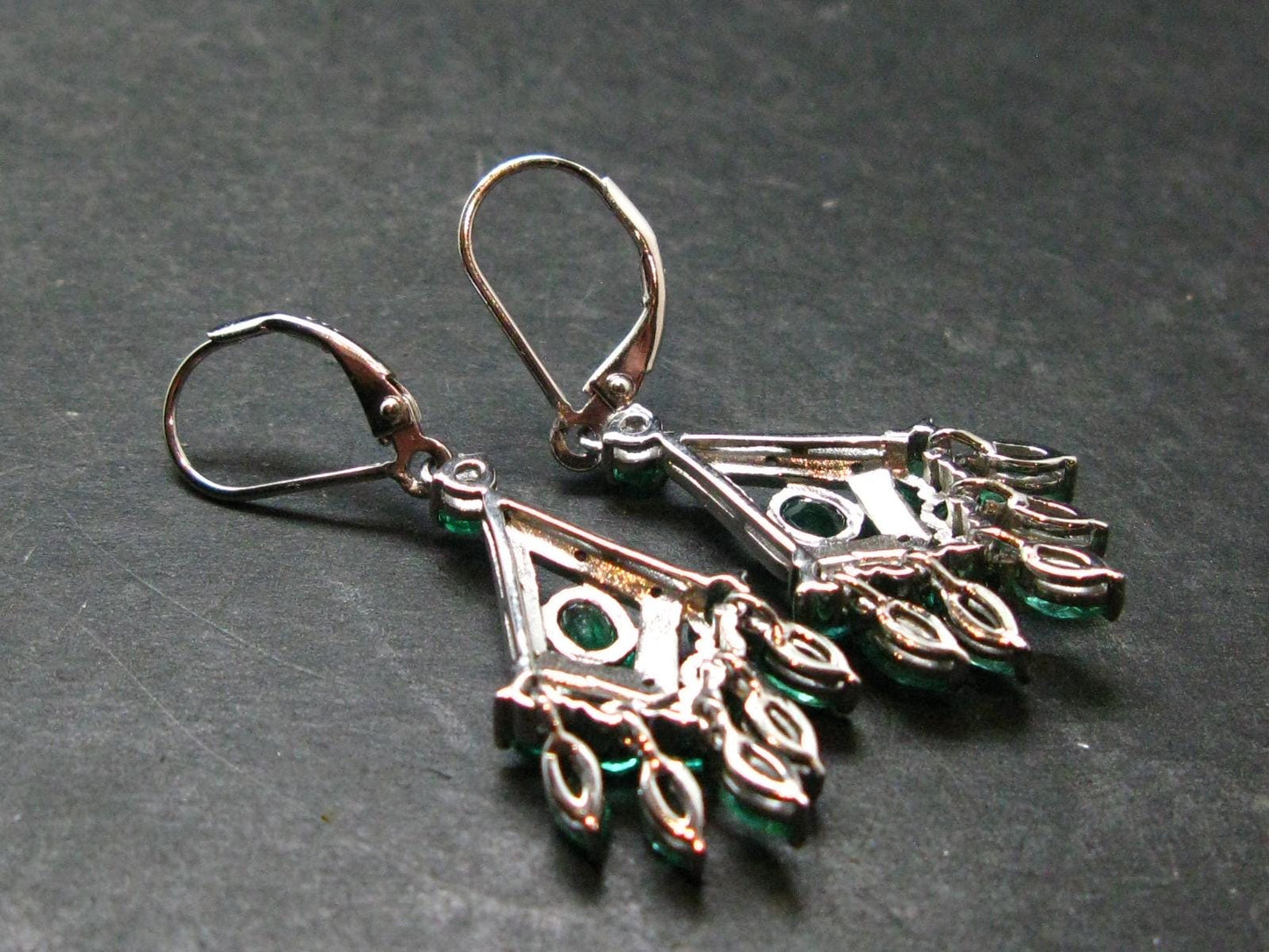 Gem Emerald Faceted Silver Earrings From Colombia - 4.77 Grams Total