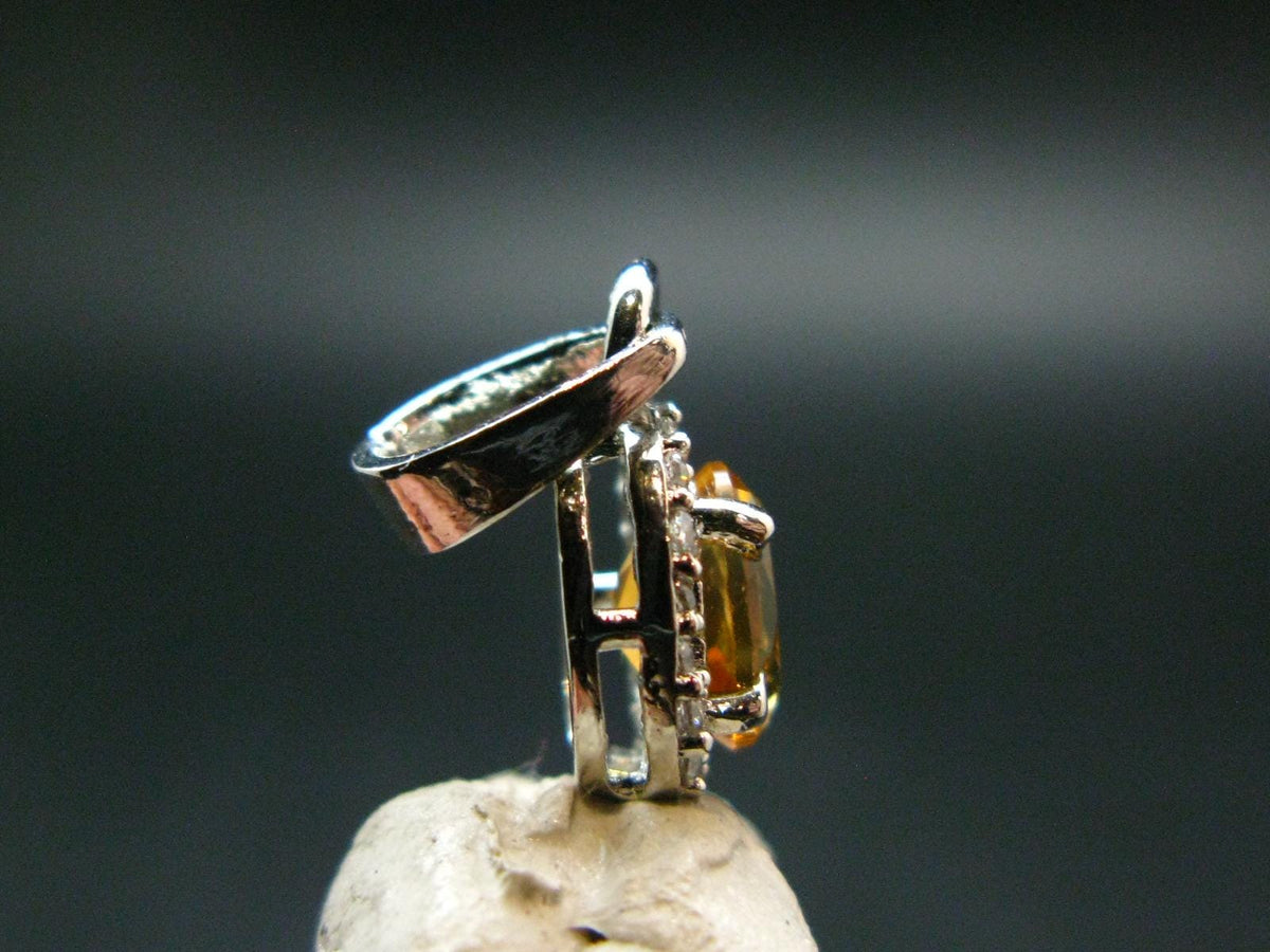 Yellow Citrine Gem Facetted Sterling Silver Pendant From Brazil With CZ - 0.7" - 1.21 Grams