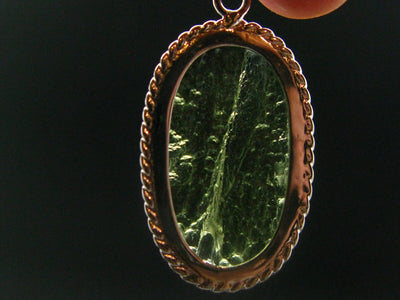 Large Gem Moldavite Tektite SS Pendant From Czech Republic - 6.13 Grams - 1.3"