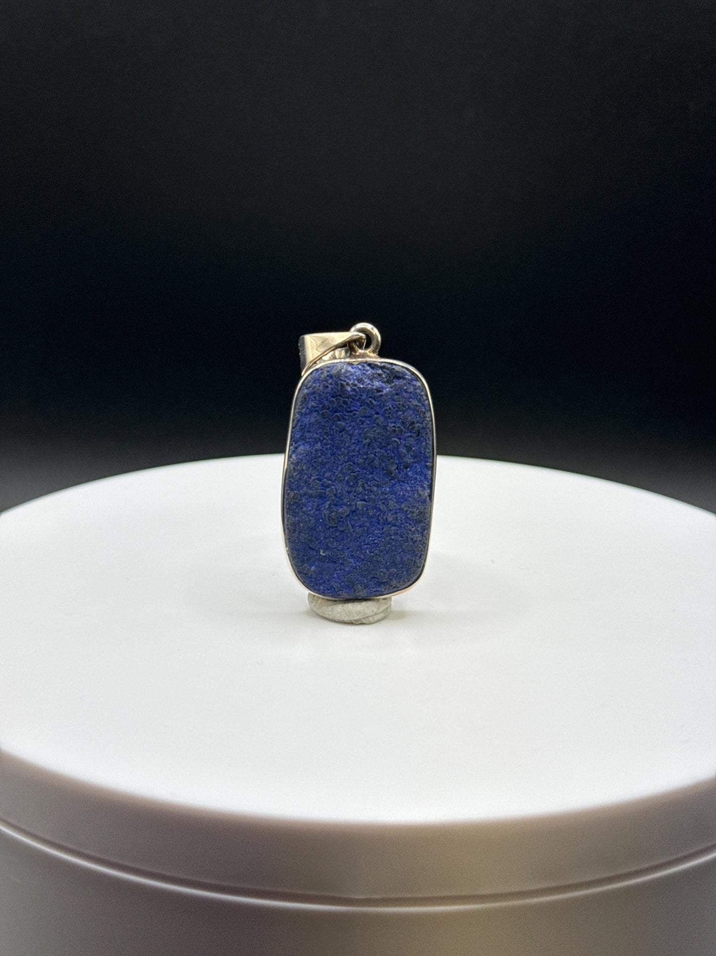 Raw Azurite Silver Amulet | Deep Blue Crystal