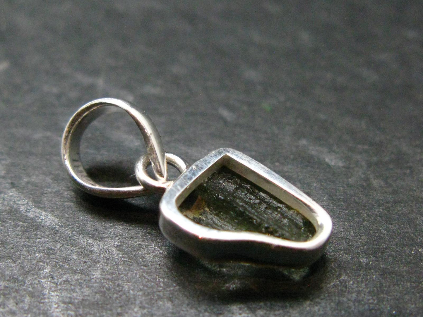 Moldavite Tektite Silver Pendant from Czech Republic - 0.8" - 1.14 Grams